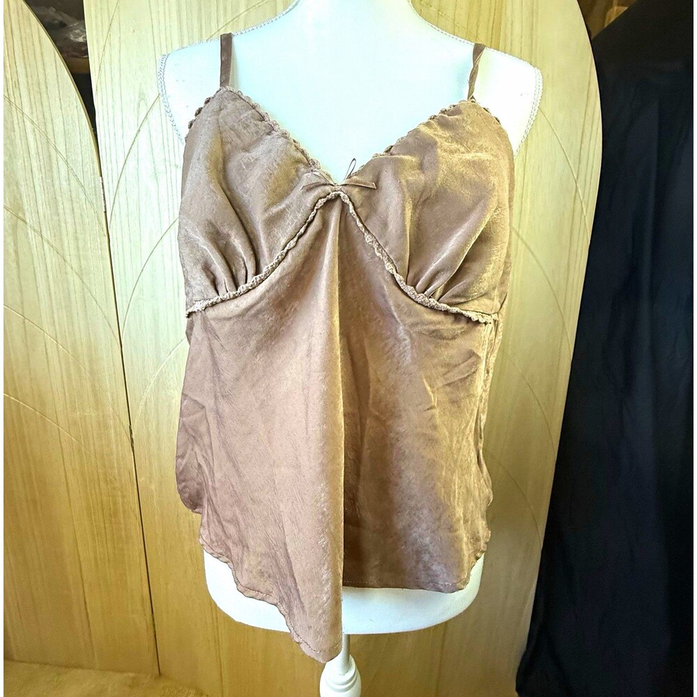No Boundaries Taupe Lace Cami Top Bow Coquette Fairycore Y2K XL